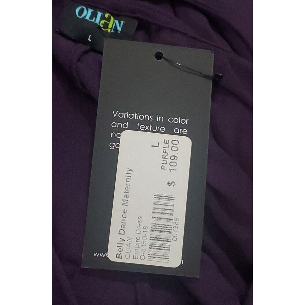 Olian Large Stretch Empire Waist Long Sleeve V-Neck Belt Purple Maternity Dress - Picture 11 of 11